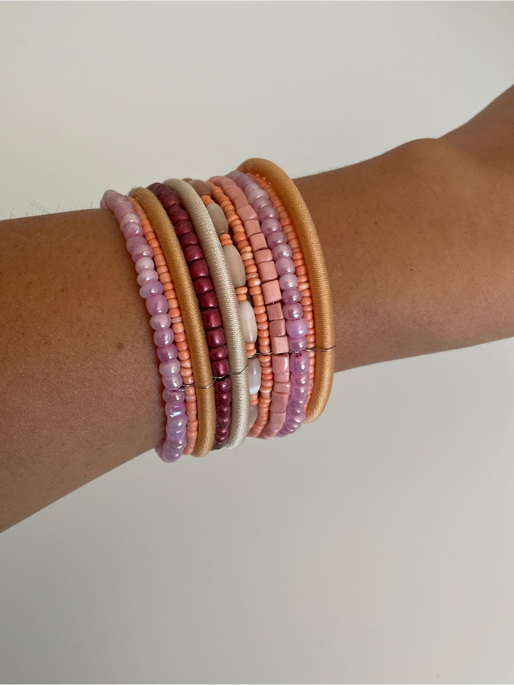 Stacked Pink Peach Beaded multi stacked Bracelet - Women Jewelry